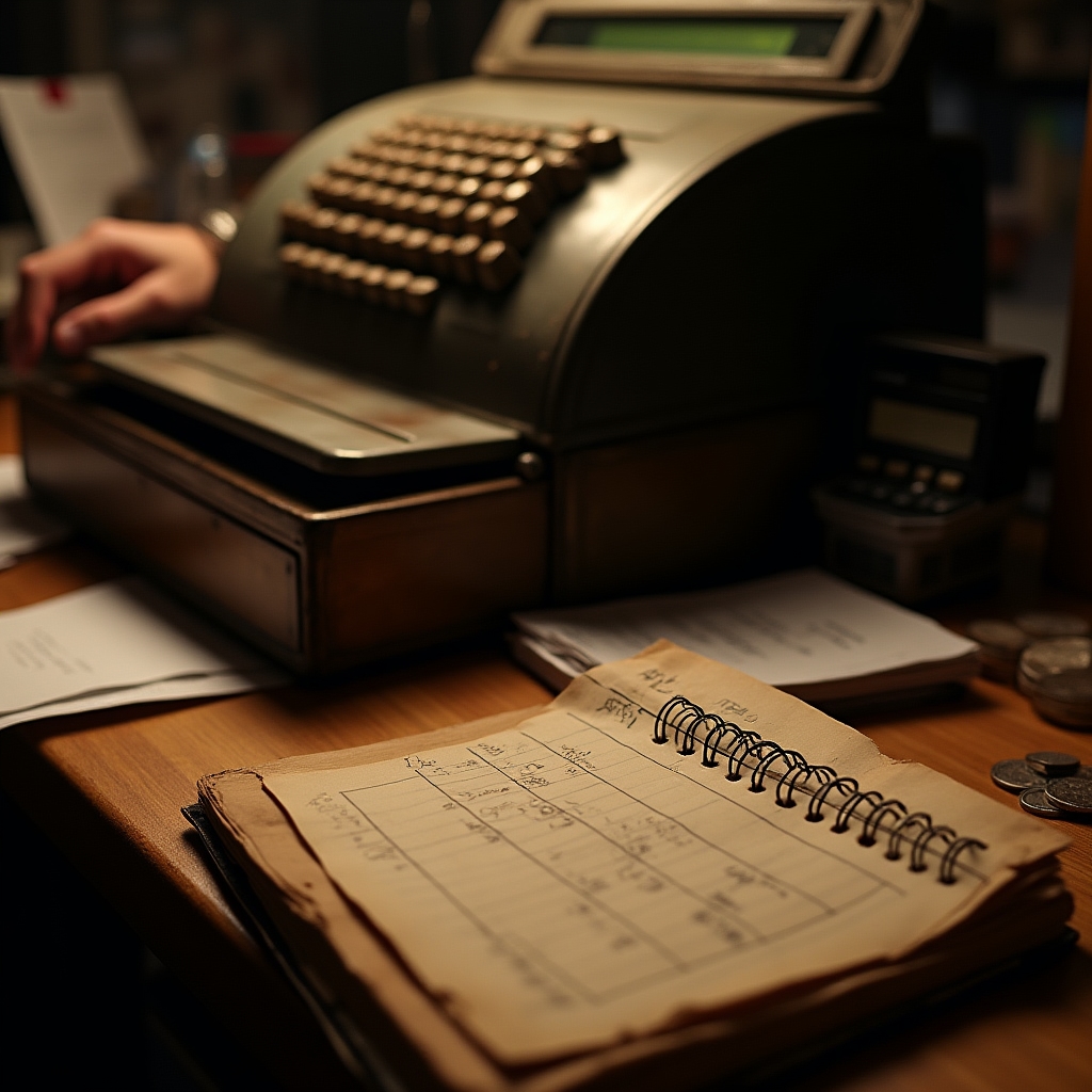 Store cash register at end of month with receipts and records