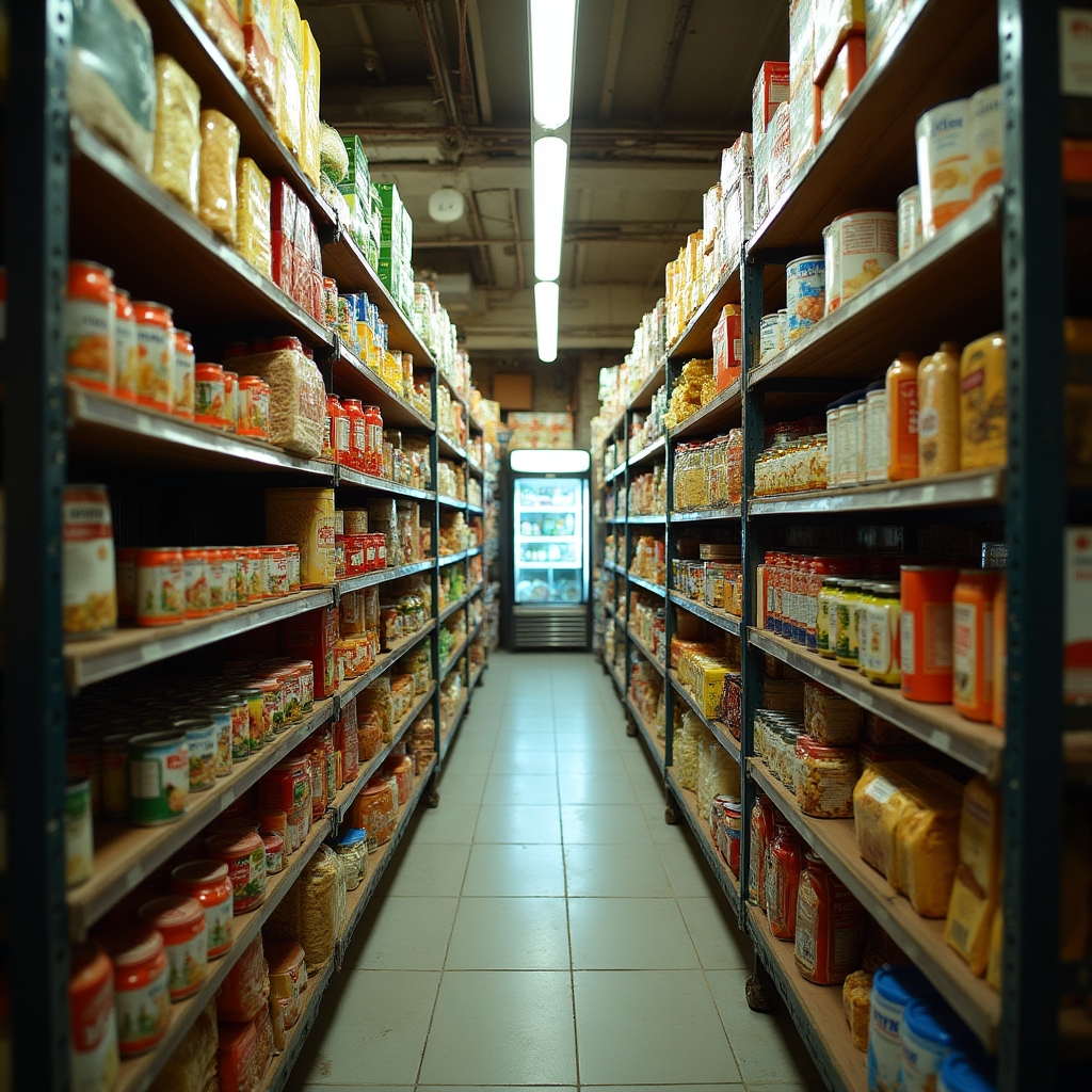 Interior of a neighborhood store with organized product shelves