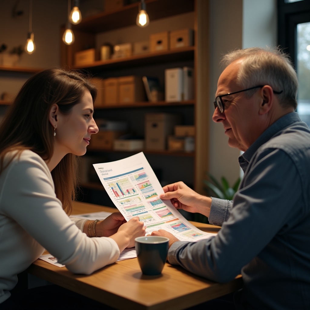 Visual cost map document being reviewed with store owner